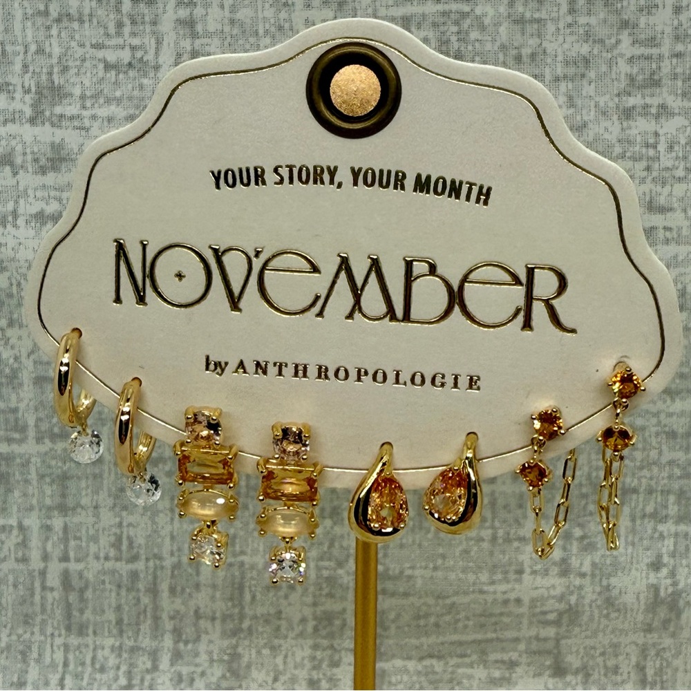 NWT Anthropologie "November" 14K Gold-Plated Earring Set (Citrine Birthstone)
